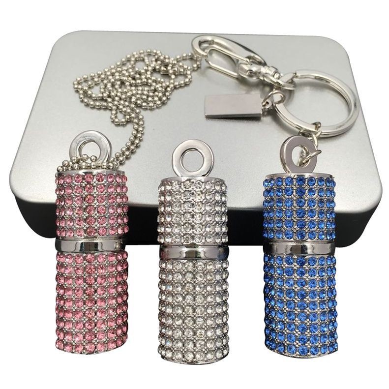 ชุด U-disk ทรงกระบอกคริสตัล 16g พร้อมลิปสติกเพชร U-disk สร้อยคอจี้แฟชั่นแขวนไดรฟ์ USB