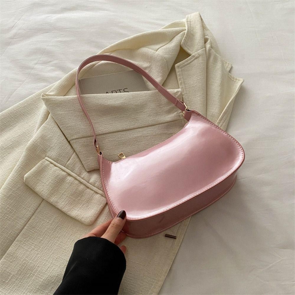 กระเป๋าถือ LISAR กระเป๋าสะพายสไตล์ซิปทรงเกี๊ยว, แฟชั่น PU สีทึบเวอร์ชั่นเกาหลีรักแร้กระเป๋าจับคู่ทุกวัน