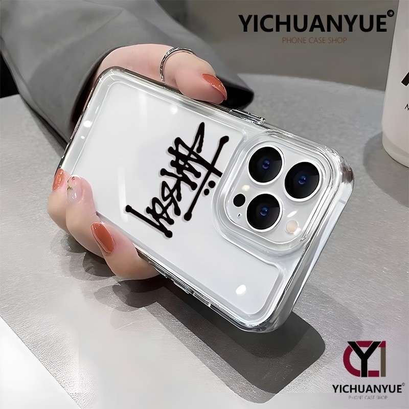 YICHUANYUE - สำหรับ iPhone 11 13 14 15 Pro MAX 14Plus XS MAX XR การ์ตูน ภาษาอังกฤษ เคสใส กันกระแทก เคสมือถือ เคสซิลิโคน