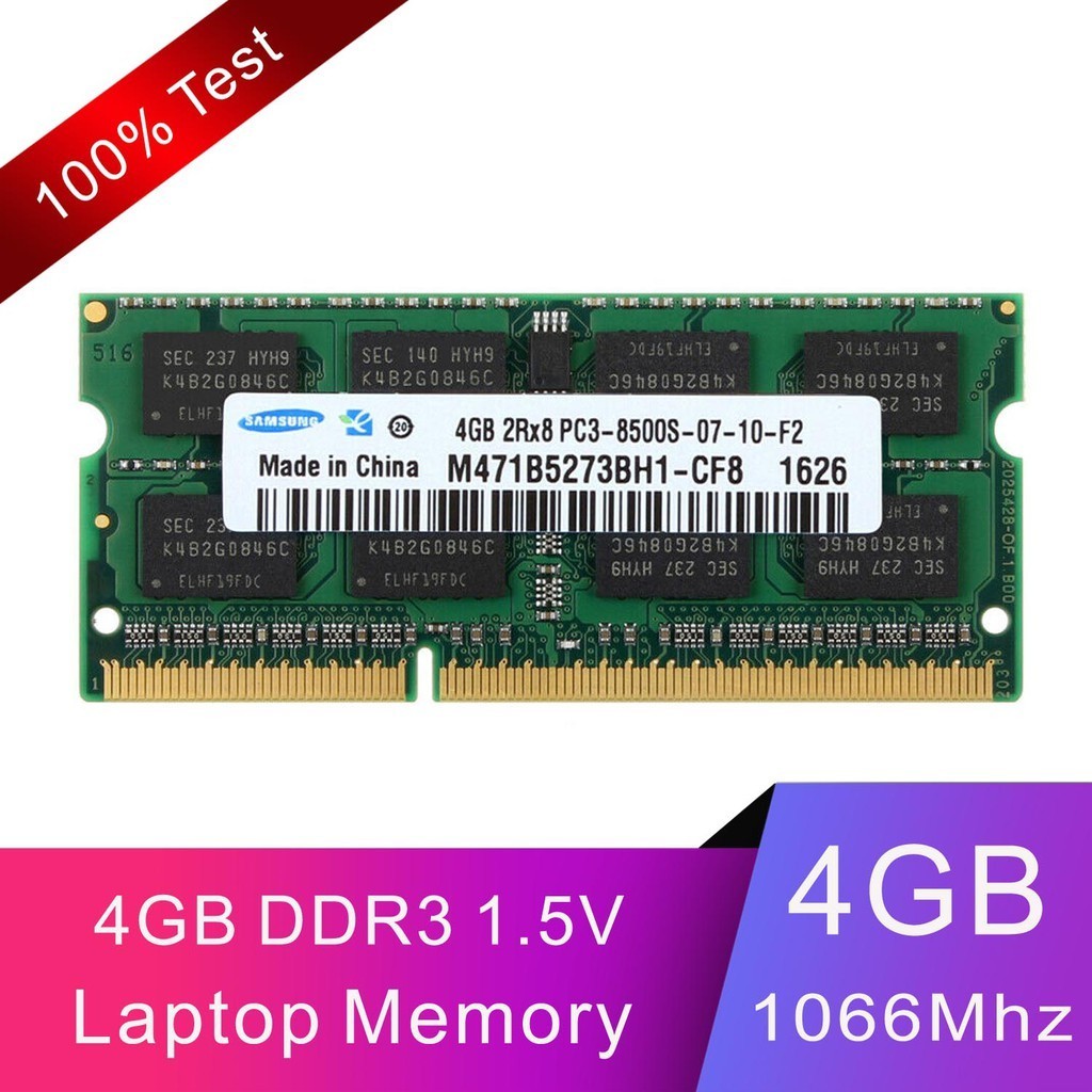 For Samsung 4GB 2RX8 DDR3 1066MHz PC3-8500S 204PIN SO-DIMM Laptop RAM Chipset