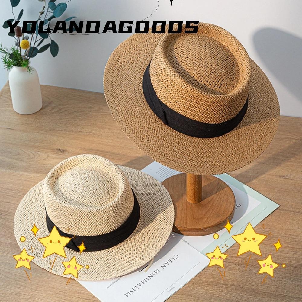 Yola หมวกฟางฤดูร ้ อนลําลองปีกกว ้ างหมวก Fedora ระบายอากาศ