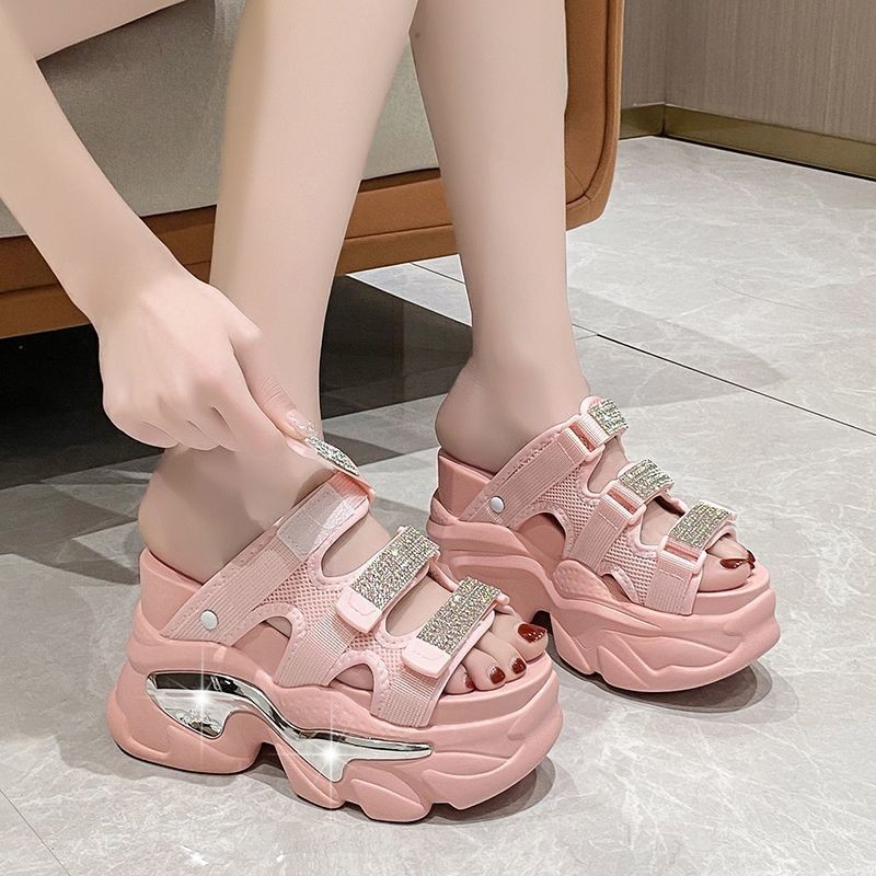 ⭐️รองเท้าแฟชั่นผู้หญิง💥รองเท้าแตะแพลตฟอร์ม เปิดนิ้วเท้า สวมใส่สบาย แฟชั่นฤดูร้อน มาใหม่,พลอยเทียม รุ่นเกาหลี,ส้นสูง10ซม - รูปที่ 3