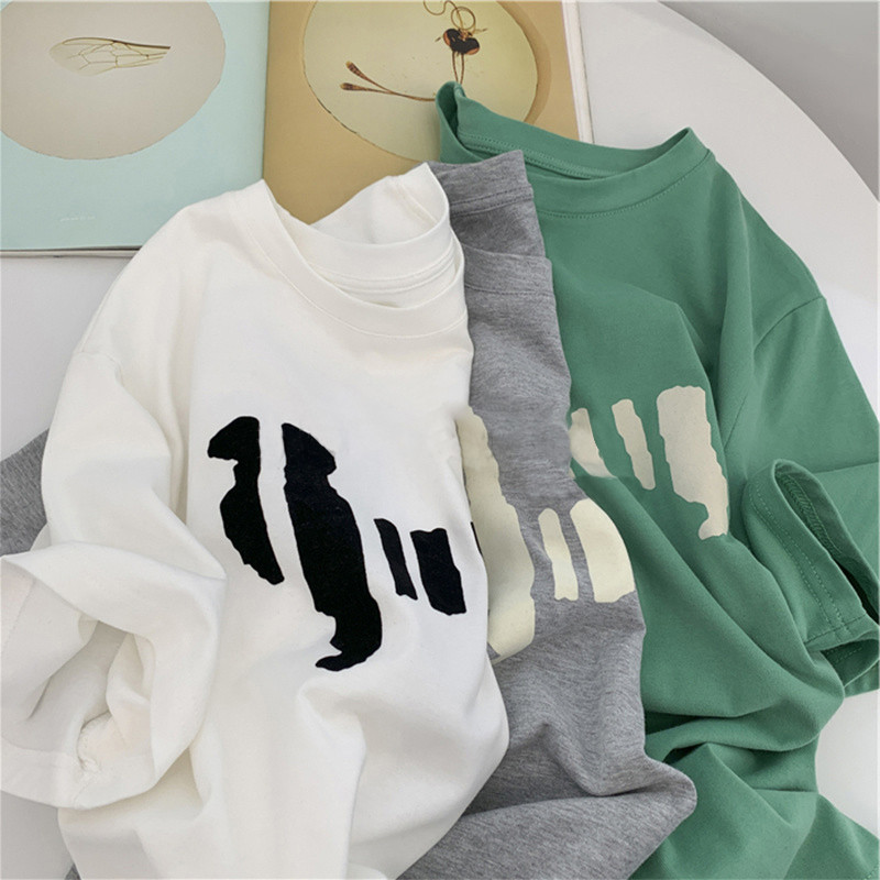 ส่งไวจากไทย SELLDA M-2XL แขนสั้น ฝ้าย เสื้อยืด ผู้หญิง เสื้อสาวอวบ คอกลม เสื้อ oversize เกาหลี โอเวอร์ไซส์
