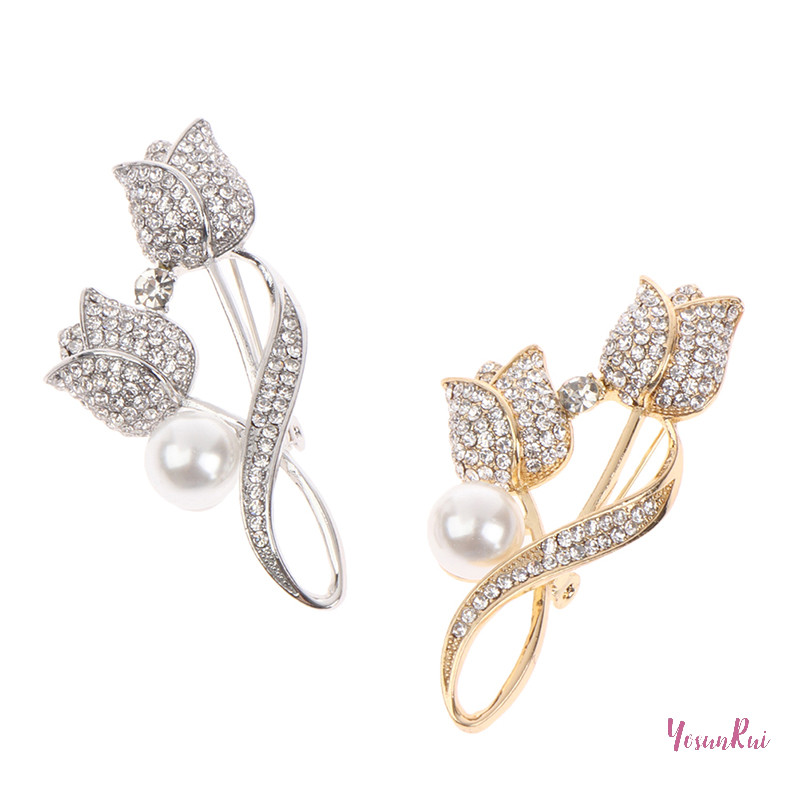 Yosunrui] 1 PC เข็มกลัด Rhinestone ทิวลิปดอกไม้เข็มกลัด Anti-glare เข็มกลัดคอ Pin เครื่องประดับใหม่