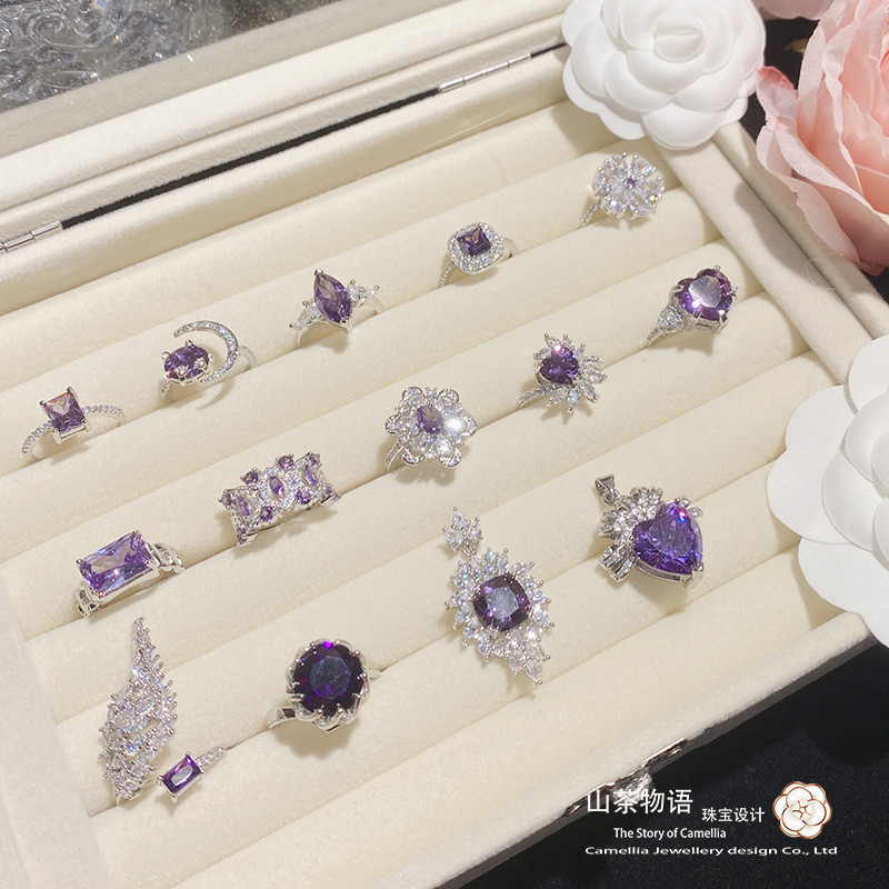 สินค ้ าใหม ่ สีม ่ วงแหวนเพชรเต ็ มรูปแบบเครื ่ องประดับแฟชั ่ นหญิง