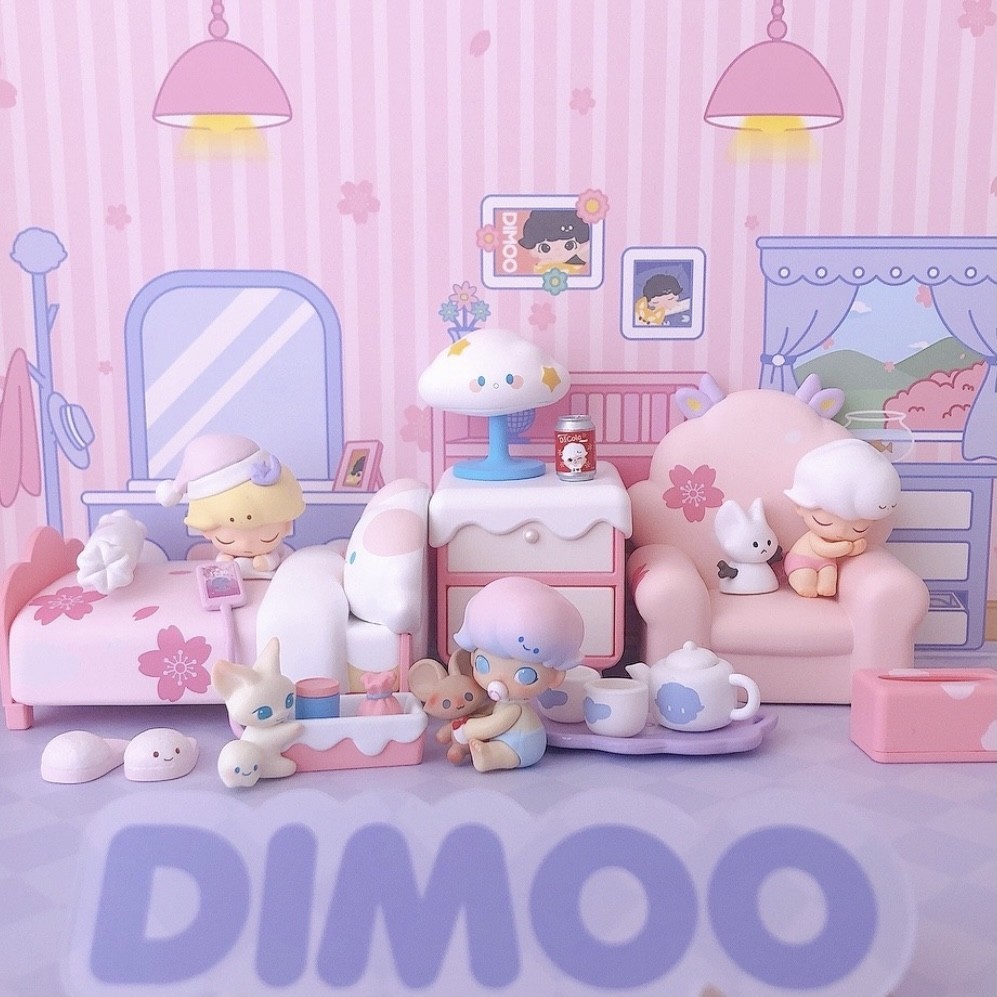 P POPMART POPMART DIMOO DIMOO Home Cherry Blossom Series รูปสีชมพู Bright กล่องตกแต่งของขวัญสาวตกแต่