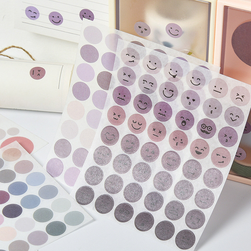 3 แผ่นสีสัน Kawaii Emoji Series Round Dot สติกเกอร์นักเรียนคู่มือ Decor DIY Polka Dot สติกเกอร์ปิดผนึก