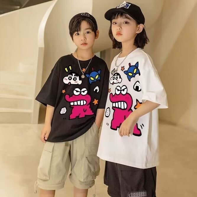 ฤดูร้อนการ์ตูนญี่ปุ่นเครยอนชินจังเสื้อยืดเด็กแขนสั้นทีเด็กด้านบน