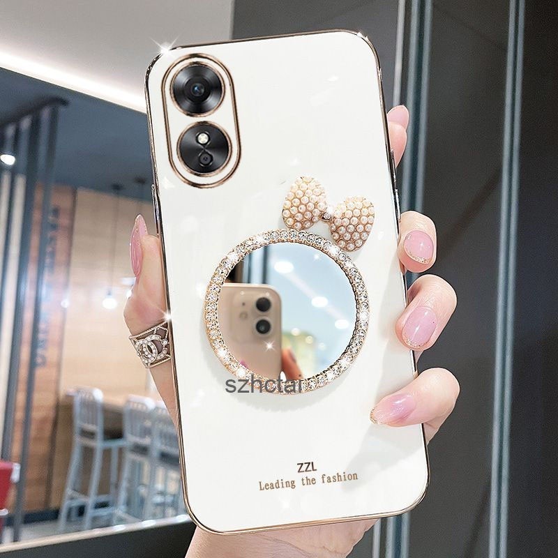 เคส oppo reno8 t 5g reno 8t กรณีโทรศัพท์ชุบสุดหรู กรณีโทรศัพท์พร้อมกระจกแต่งหน้าโบว์มุก เคสโทรศัพท์ oppo reno8 t 5g reno 8t