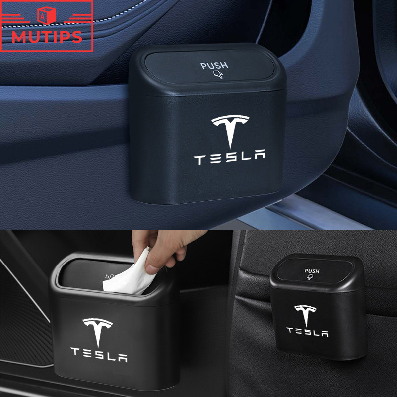 Tesla ถังขยะในรถยนต์ ฝาปิดอัตโนมัติกล่องแขวนอเนกประสงค์ในรถ Model 3 Y S X 2023 2024