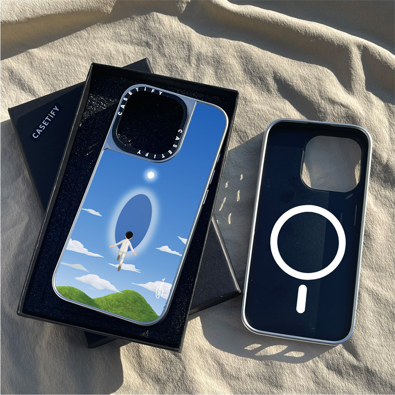 Casetify X Gongkan - Earth Magnetic Sucker Matte Black & Silver Electroplated Casing Apple IPhone 15 14 13 12 Pro Max Hard Back Case Cover พร้อมกล่องแกะสลักโลโก้