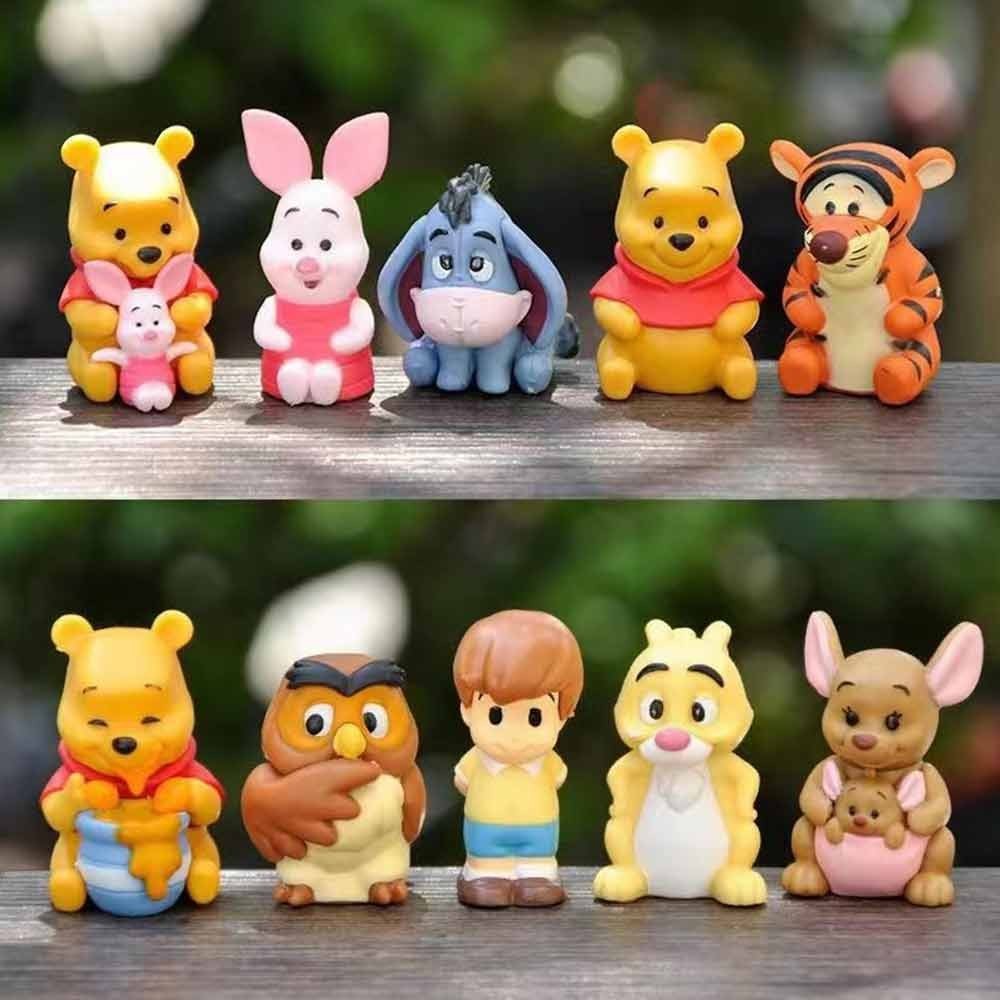 10Pcs Figure Model Winnie Pooh Bear Tigger Piglet Action Mini PVC Cartoon Ornament Miniature for Gif