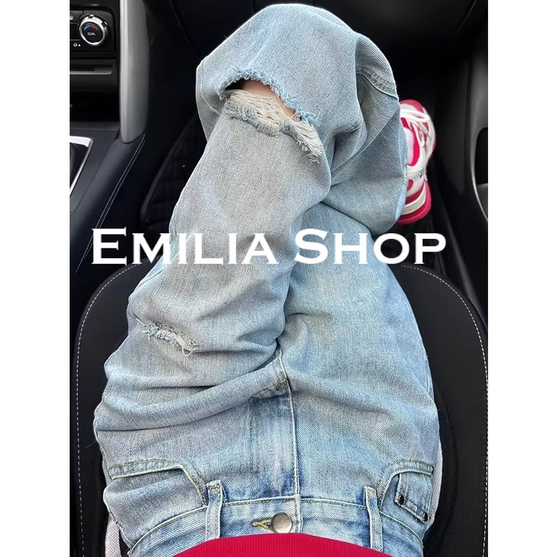 EMILIA SHOP กางเกงยีนส์ผู้หญิง กางเกงยีนส์ขาสั้น ทันสมัย เท่ ทันสมัย สบาย A97L84F 23Z240607