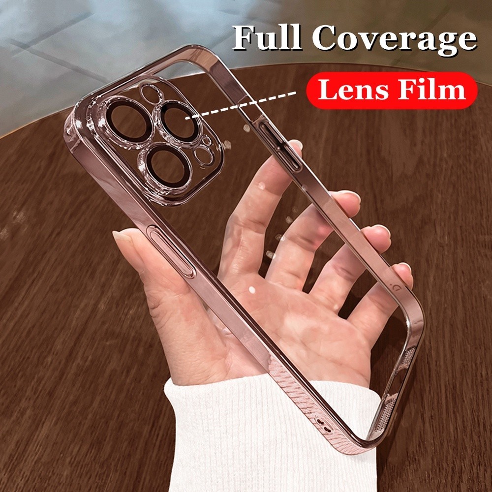 หรูหราชุบเคสโทรศัพท์สําหรับiphone 15 11 Pro 12 13 14 Pro Max 14 15 PlusปลอกใสiPhone Xs Max Xr Soft TPU Coverพร้อมตัวป้องกันเลนส์