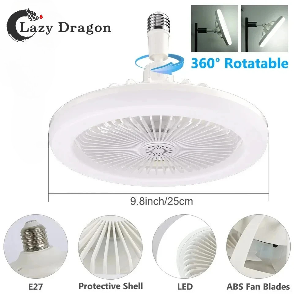 E27 ไฟพัดลม LED พัดลมและไฟ LED 2-in-1 รีโมทคอนโทรล 3 ความเร็ว LED พัดลมโคมไฟ 85-265V 30W E27 พัดลมฟังก์ชั่นจับเวลาสําหรับห้องนอนห้องนั่งเล่น