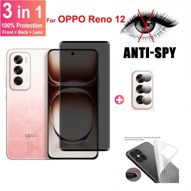 ฟิล์มกระจก สำหรับ OPPO Reno 12 5Gกระจกนิรภัยป้องกันหน้าจอ พร้อมตัวป้องกันเลนส์กล้อง OPPO Reno12 Pro 5G 11 10 8T Pro Plus 5G ป้องกันการแอบดู