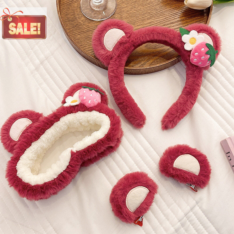 Bl Kawaii หวาน Hairband สตรอเบอร์รี่หมี Plush หูการ์ตูน Face Wash ลื่นน่ารัก Headdress ผม Hoop หญิงอุปกรณ์เสริม A