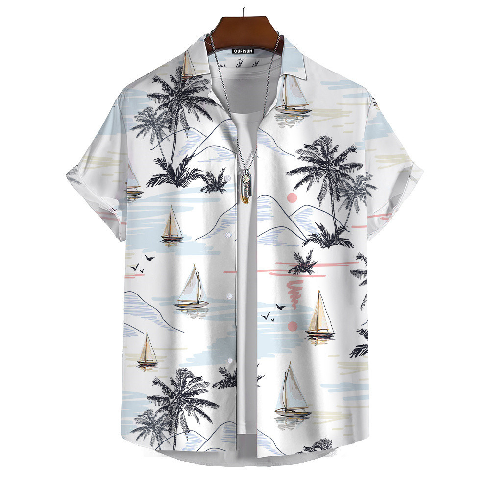 Beach Party Casual Men 's Shirts Plus Size Loose Short Hawaiian Shirt Tops