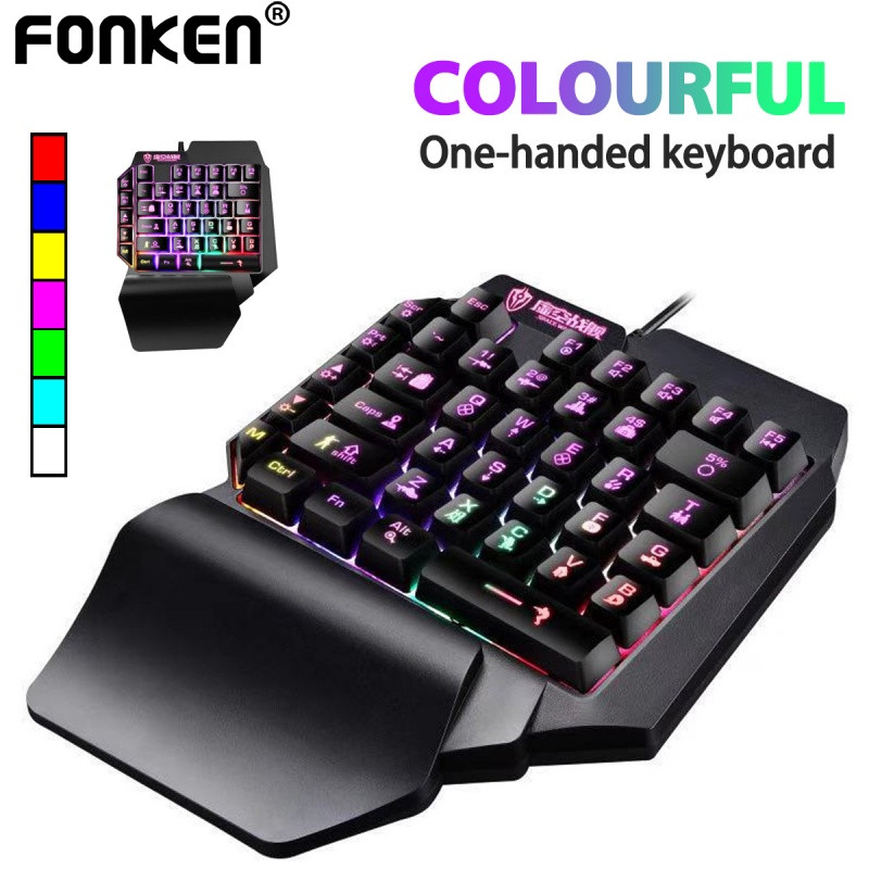 Fonken One-Handed Mechanical Gaming Keyboard RGB Backlit แบบพกพา Mini Gaming Keypad เกมคอนโทรลเลอร ์ สําหรับ PC PS4 Xbox