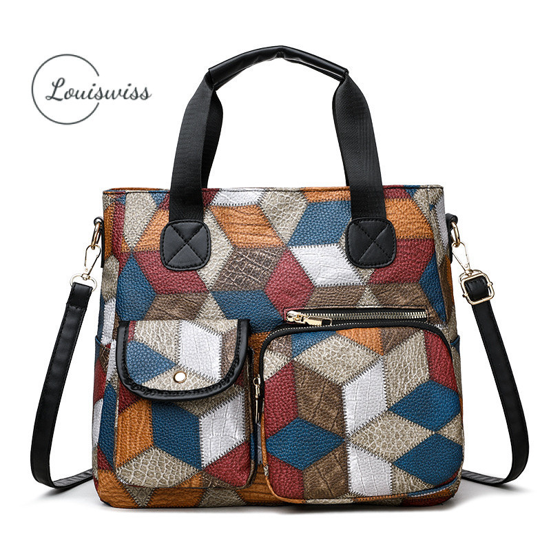 Louiswiss Sling Bag for Woman Shoulder Bag Crossbody Bag Large Capacity Tote Bag Retro Printing Brown Black