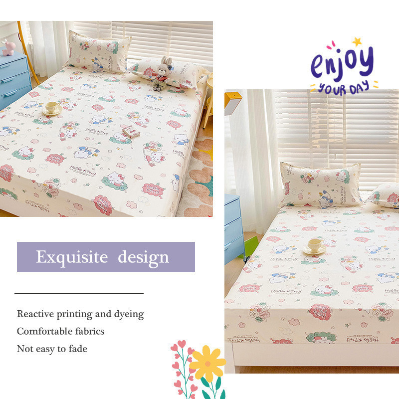 ผ้าปูที่นอน​6ฟุต 3ฟุต ​5ฟุต ผ้าปู ผ้าปูรัดมุม ผ้ารองกันเปื้อน ดอกไม้ น่ารัก การ์ตูน เฮลโลคิตตี้/Monster University/โดนัท single - รูปที่ 3