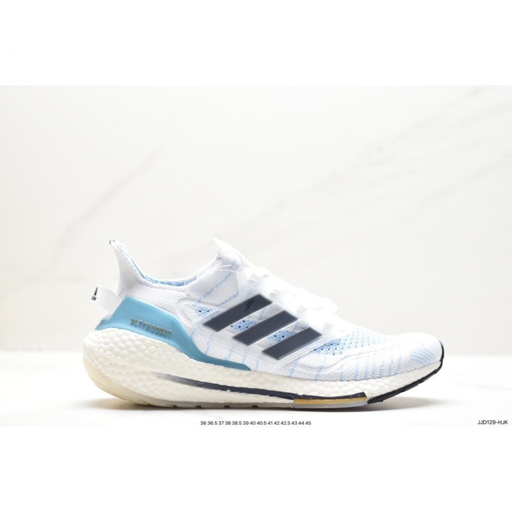 Adidas Ultraboost DNA UB21 Full Palm Popcorn Casual Sports Running Shoes สีขาวสีฟ ้ า