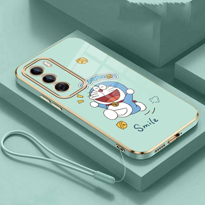Vivo Y200 5G V40 Lite v40Lite ปลอกชุบซิลิโคน เคสโดราเอมอนน่ารัก Frosted Square Edge Casing