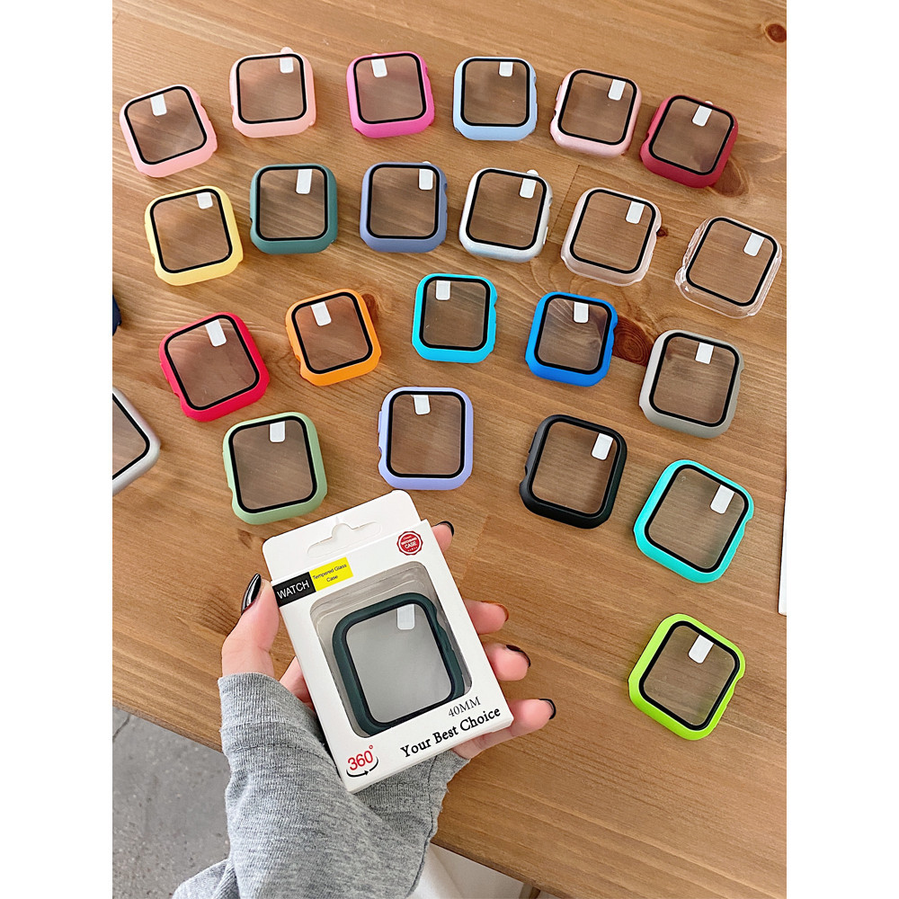 กระจก + ฝาครอบป้องกันหน้าจอ สําหรับ Apple Watch Series 9/8/7/6/SE/5/4/3 ขนาด 38/40/41/42/44/45 มม.