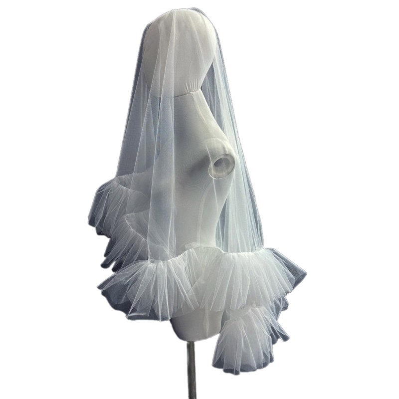 DK ที่ละเอียดอ่อนเจ้าสาวชั้นเดียว Veil Headpieces พร้อม Ruffled Trim Veil งานแต่งงานเจ้าสาวเทศกาลการ