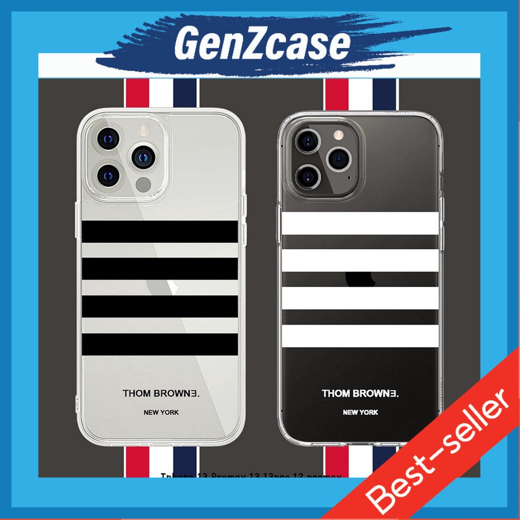 Thome Browne เคสโทรศัพท์ iphone ซิลิโคนใสลายทางขอบสี่เหลี่ยม กันกระแทก ป้องกันกล้องพร้อมรหัสเครื่องเ