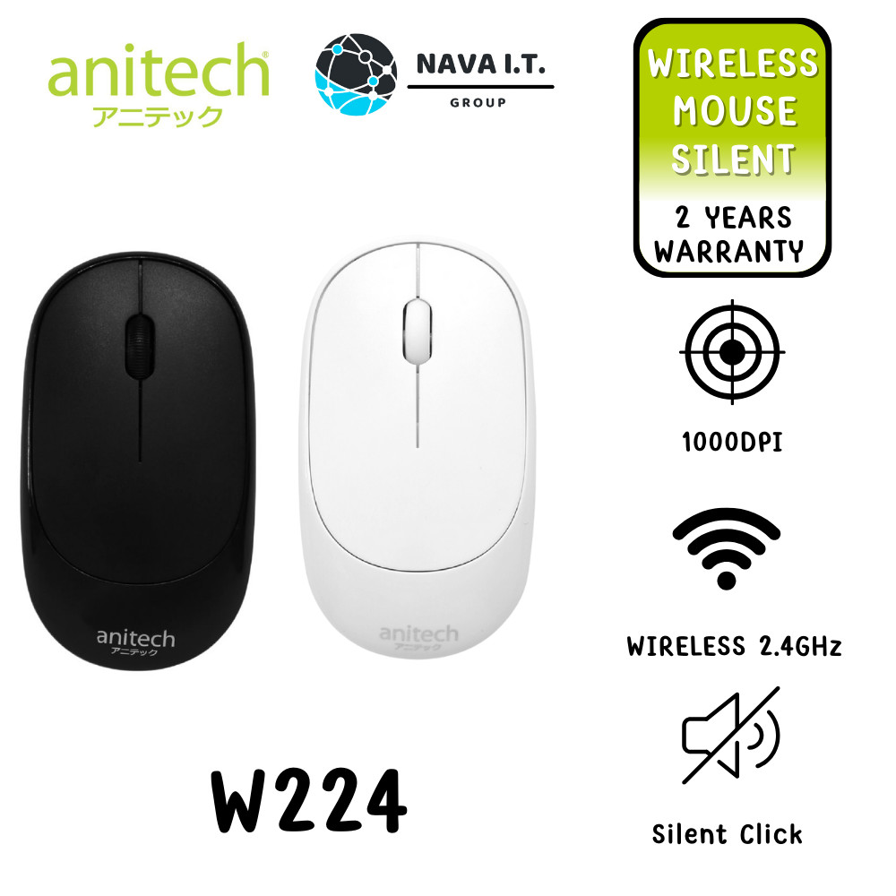 มีส่งด่วน ANITECH W224 WIRELESS MOUSE SILENT CLICK เมาส์ไร้สาย ไร้เสียง ประกัน 2 ปี