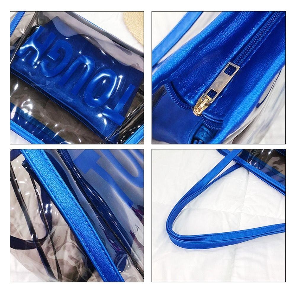 Yunhi กระเป๋าชายหาดฤดูร้อน, PVC พร้อมกระเป๋าแต่งหน้าผู้หญิงกระเป๋าสะพายไหล่, Casual สีทึบขนาดใหญ่ความจุซิปกระเป๋าเยลลี่ใส - รูปที่ 2