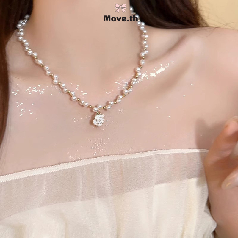 ในไทย-พร้อมส่ง✨สร้อยคอ ดอกคามิเลีย ประดับไข่มุก โซ่ไหปลาร้า ระดับไฮเอนด์ สไตล์เกาหลี แฟชั่นสําหรับผู้หญิง ไม่ทําให้แพ้ง่