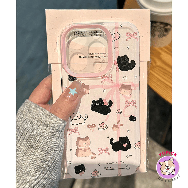 แมวน่ารักเคสโทรศัพท์สําหรับiphone 15 Promax 12 13 Mini 14Plus 11 Pro Max X XS XR XS Max 7 8 Plus SE2020 6G 6Plusโบว์ฝาครอบโทรศัพท์นุ่ม