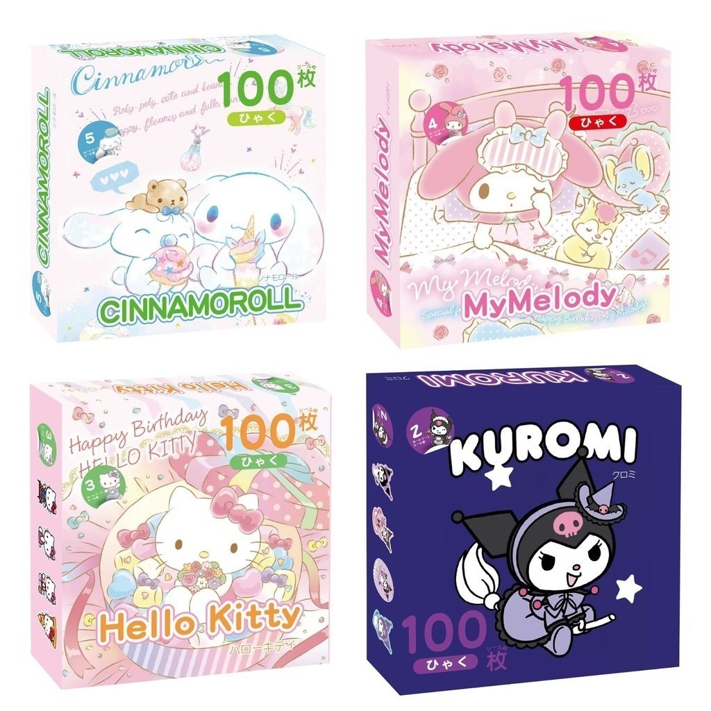 100 ชิ้น Kuromi กล่องสติกเกอร์ Sanrio Hello Kitty Pochacco แล็ปท็อปสติกเกอร์น่ารักเคสโทรศัพท์บรรจุภัณฑ์ Decals