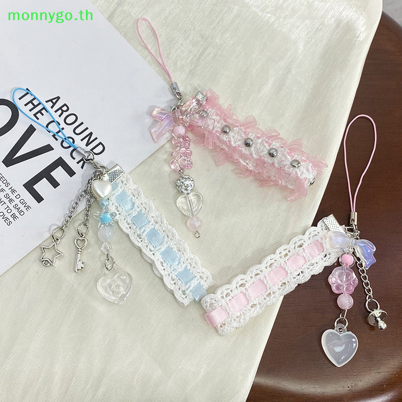 Monnygo Y2k ลูกไม้ริบบิ้นโทรศัพท์ Sweet Cool Bear Love Cat Claw จี้ Charm หูฟังแขวนเชือก CCD เชือกเส้นเล็กกระเป๋าตกแต่ง TH