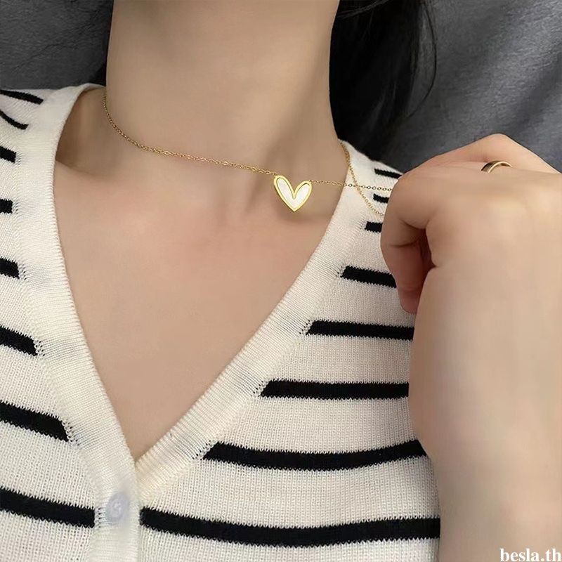 besla.thGold Heart Necklace Female Niche Light Luxury Collarbone Chain สร้อยคออเนกประสงค์เรียบง่าย