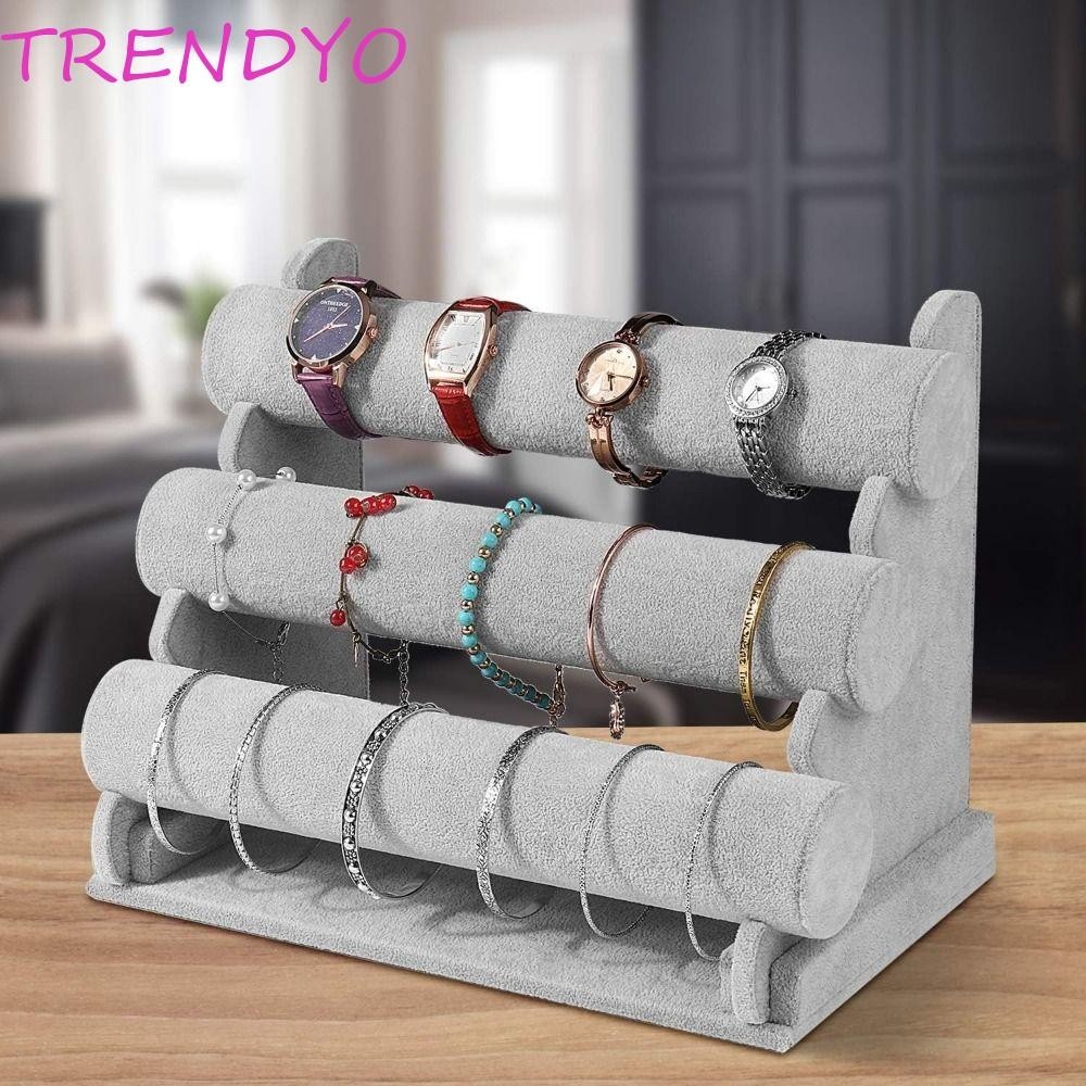 Trendyo กํามะหยี่ยืนแสดงเครื่องประดับ, 2/3 ชั้น T-bar สร้อยข้อมือผู้ถือ,เครื่องประดับต้นไม้ที่ถอดออกได้สร้อยคอ Hovering ดูขาตั้งจอแสดงผลผู้หญิง