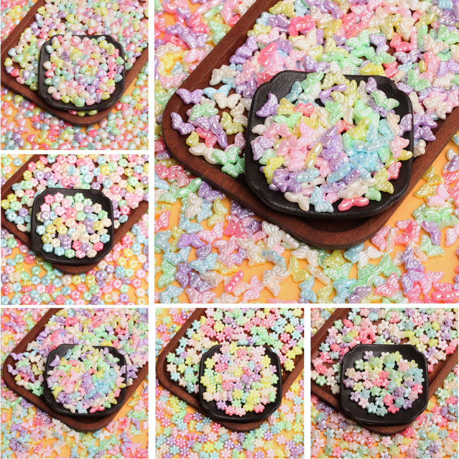 80/100 ชิ้น Macaron Mix Colour Love/ดอกไม้/ผีเสื้อ/หลวมลูกปัดแฟชั่น DIY สร้อยข้อมือสร้อยคอวัสดุทําด้วยมืออุปกรณ์เสริม