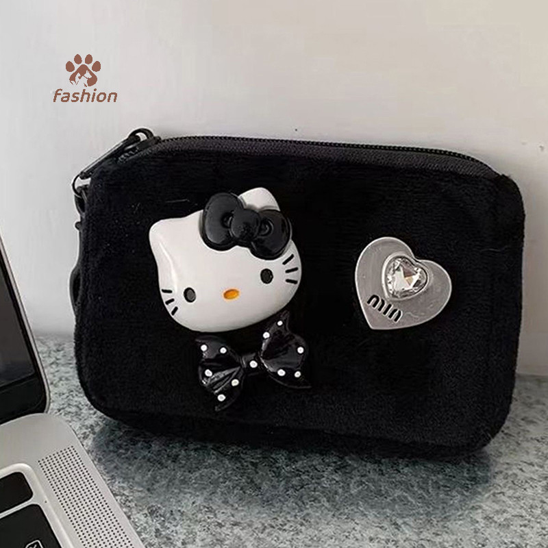 SANRIO [แฟชั่น] ซานริโอ สวัสดี คิตตี้ น่ารักสีดํากระเป๋าบัตรตุ๊กตากระเป๋าใส่เหรียญการ์ตูน น่ารัก สาวของขวัญอุปกรณ์อะนิเมะของเล่น {ไทย}