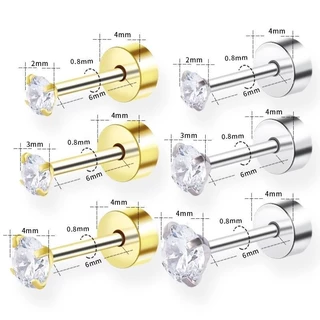 Jinjoo จิวต่างหู Single Dia Stud Earrings เรียบง่าย ขนาด 2,3,4 mm. สแตนเลส316 (แป้นแบน) รหัส JJ68