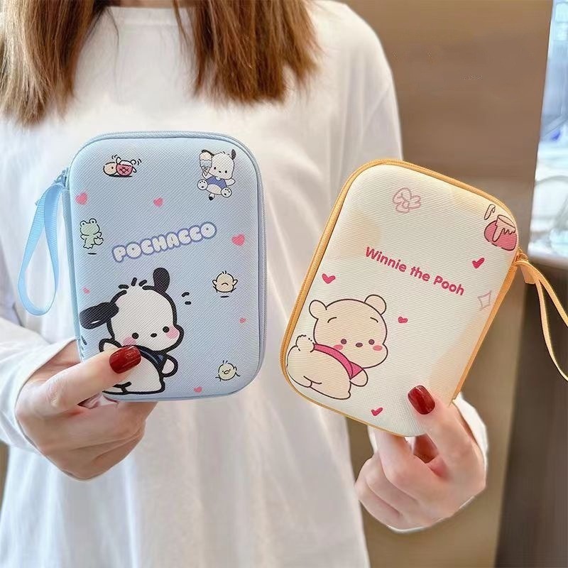การ์ตูนน่ารัก Sanrio Anime Kitty Kuromi Pochacco หูฟังกรณีสายชาร์จเหรียญ Hard Disk Travel แบบพกพากระเป๋าเก็บ Organizer