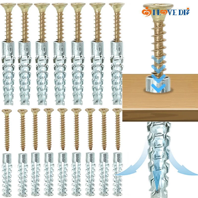 10/30/50 ชิ้นทนทานโลหะขยายหลอดสกรูแตะตัวเอง-หยักหนามเหล็กคาร์บอน Wall Anchor ขยาย Bolt Fasteners