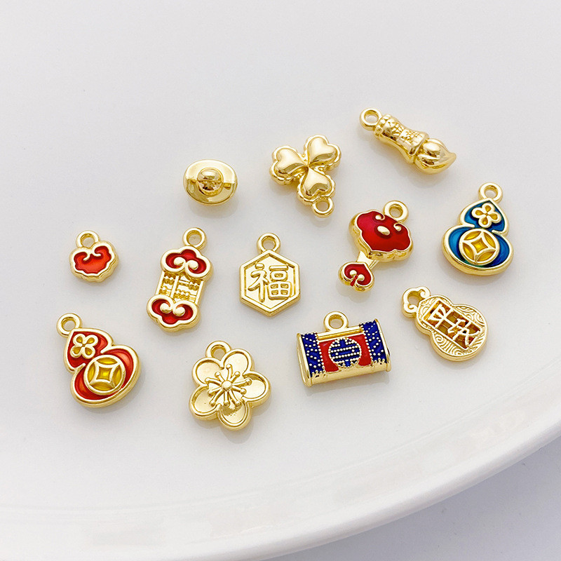 14k Gold-Packed สี-Preserve Gourd Ruyi ดอกไม้จี้ขนาดเล็ก Handmade diy สร้อยข้อมือสร้อยคอเครื่องประดับวัสดุอุปกรณ์เสริม