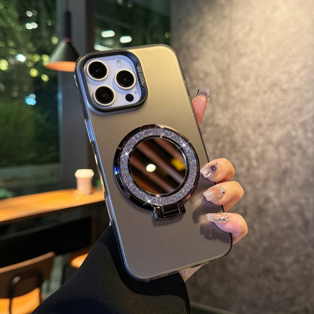 เคสโทรศัพท์สําหรับ Infinix Hot 50i / Hot 50 / Hot 50 5G ใหม่เงาวงกลมกระจกขาตั้งสําหรับ Infinix Hot50