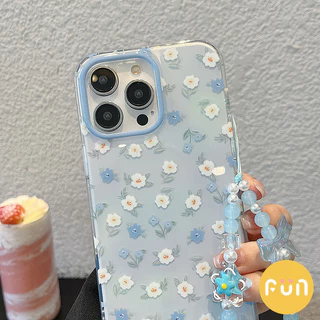 Ins ดอกไม้ดอกไม้ IMD Mobile Case ใช้งานร่วมกับ iPhone 16 15 14 13 Pro Max 16Pro พร้อม Bowknot Chain Big Hole Shock ทนปกหลัง