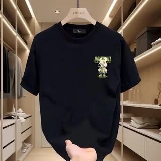 เสื้อยืดคอกลม-แขนสั้น oversize t-shirt men เสื้อสตรีทแฟชั่นเท่ๆ เสื้ออนิเมะ พิมพ์ลายการ์ตูนสวยๆ สีพื้น สีขาว-ดำ