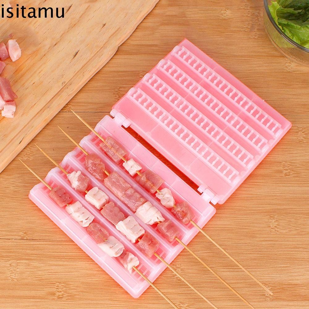 เครื่องทําเคบับบาร์บีคิว ISITAFT, ที่เสียบเนื้อบาร์บีคิวแบบใช้ซ้ําได้อย่างรวดเร็ว|มัลติฟังก์ชั่4แถวพลาสติกบาร์บีคิว ลวดเสียบ|อุปกรณ์ครัว