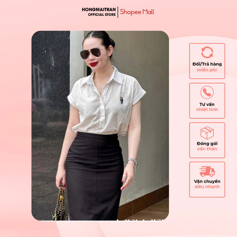 ชุดเสื้อเชิ้ตคอปกแขนสั้นผู้หญิงรวมกับกระโปรงสํานักงานยาวหรูหรา Hong Mai Tran Store ST17389