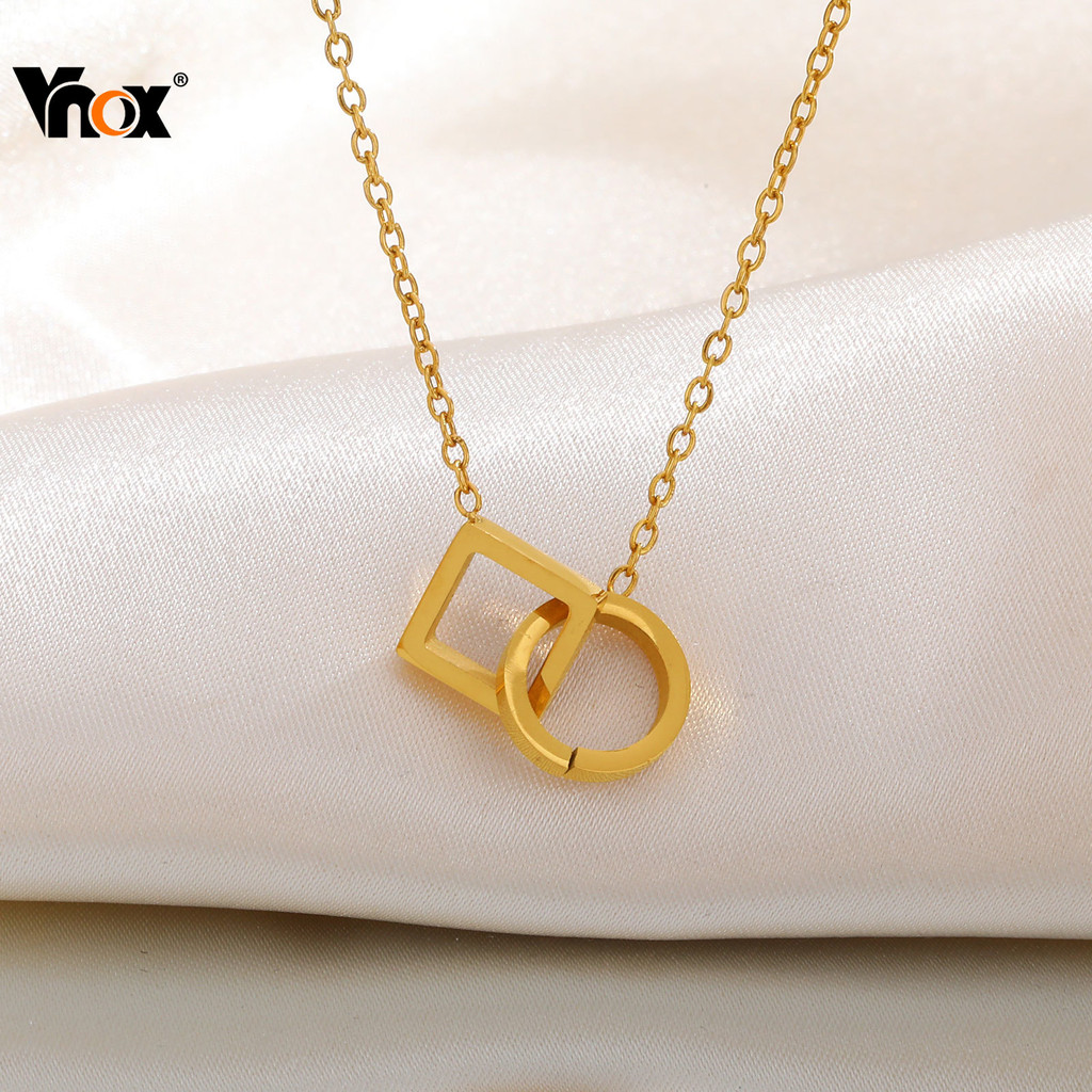 VNOX วีน็อกซ์ เรขาคณิตวงกลมสแควร์จี้สร้อยคอสําหรับผู้หญิง,ทองสแตนเลสคลาสสิกสร้อยคอ,คลาสสิกแฟชั่นเครื่องประดับของขวัญ